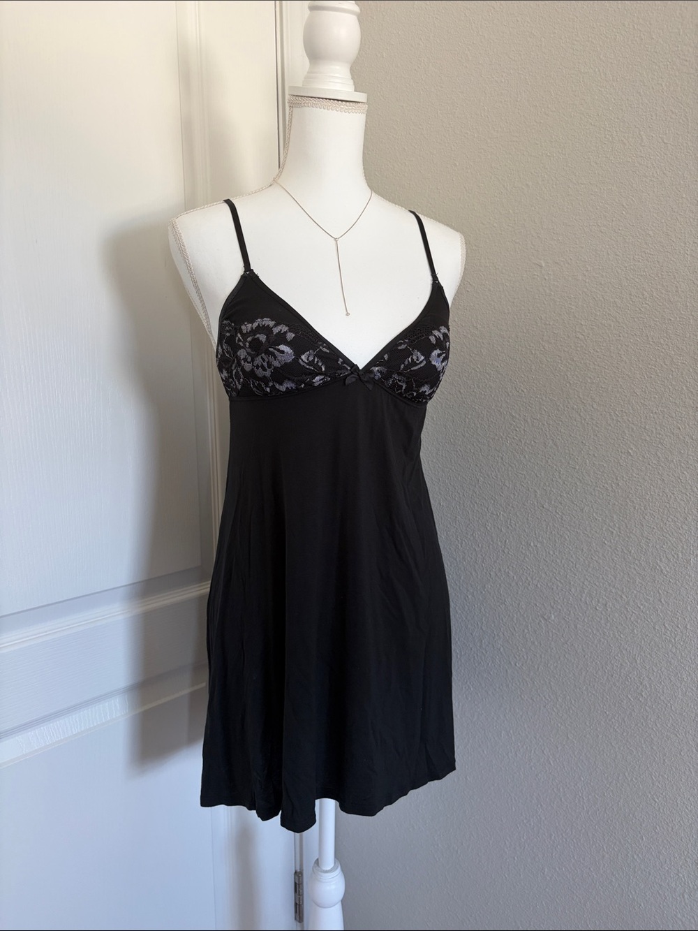 Victoria Secret Black Lace-Detail Chemise Nightdress
